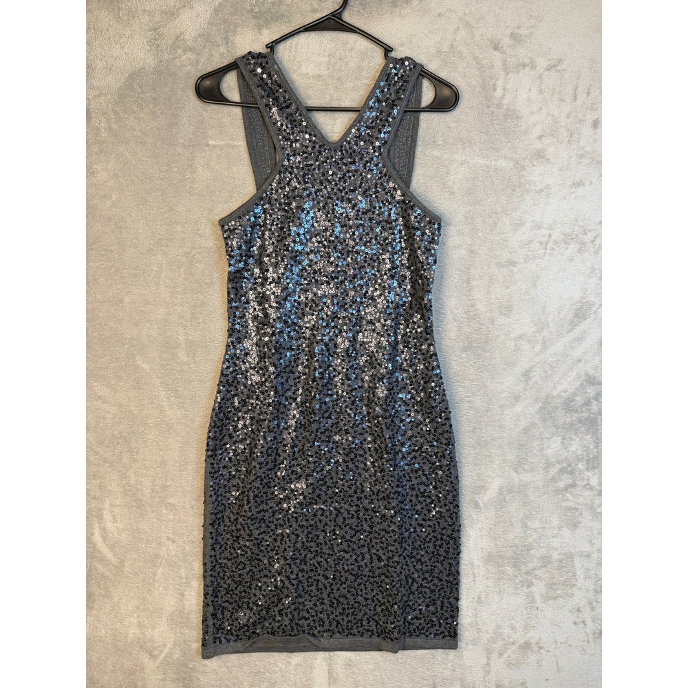 Ann Taylor Dress Women Small Sequin Gray Sleeveless Sheath EUC